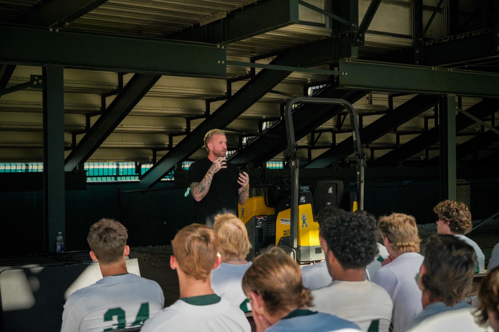 Speaking to a team indoors